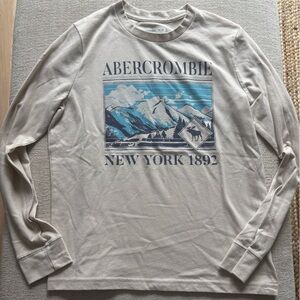 Abercrombie Kids Cream Long Sleeve Crewneck Shirt Blue Graphic